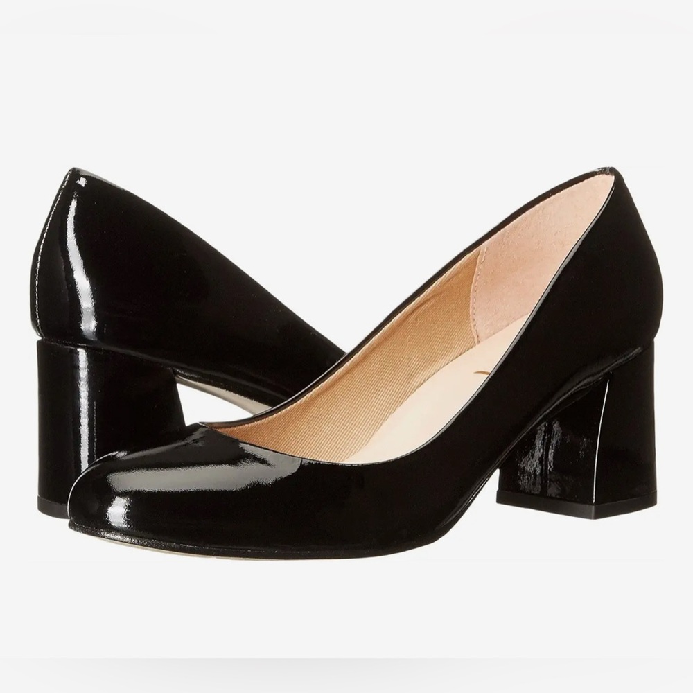 Classic Black Patent Block Heel Pumps